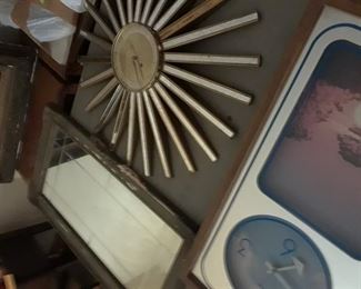 Carved Wood Mirror, Vintage Clock, Wall Clock