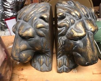 shrunken lion-head bookends (not REAL lion heads)