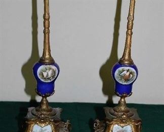 Pair French Candlesticks w/HP Plaques