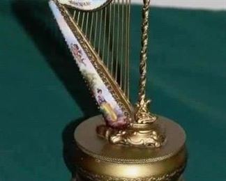 Austrian Hand Painted Bronze Harp Music Box