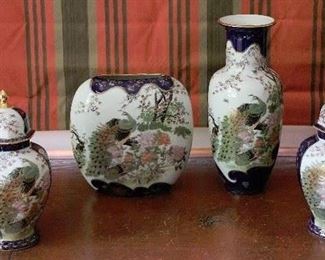Oriental Peacock Decorated Vases and Jars