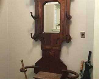 Antique hand carved hallway coat rack with marble top. 6 hooks $775
