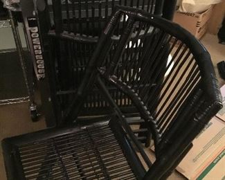 6 mid century black bamboo folding chairs