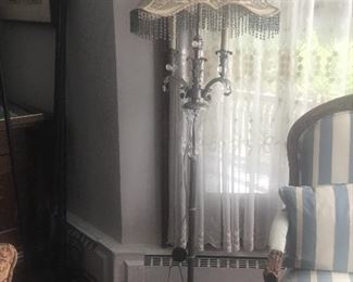 Large crystal lamp with silk shade