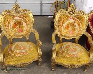  PAIR of French Style Highly Carved Gold Painted Frame Upholstered Arm Chairs

Auction Estimate $200-$400 – Located Inside

  