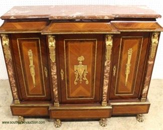  — G O R G E O U S —

NICE French Style “Fine Art Co.” Burl Mahogany Banded and Inlaid Marble Top 3 Door Credenza with Bronze Paw Feet and Lady Heads with Applied Bronze

Auction Estimate $500-$1000 – Located Inside

  