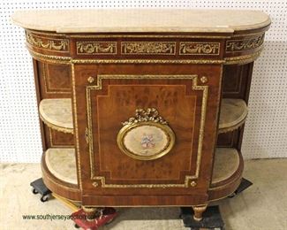  BEAUTIFUL French Style Burl Mahogany Banded and Inlaid Marble Top Credenza with Marble Top Shelves and Hand Painted Plaque with Heavily Applied Bronze

Auction Estimate $500-$1000 – Located Inside

  