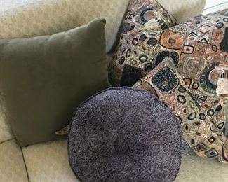 Custom made throw pillows in plums and natural colors.