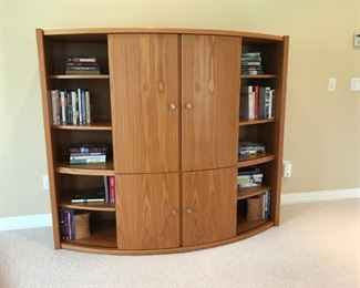 Teak bookshelf and storage unit with rounded front 