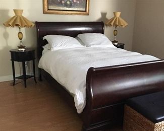 cheery wood queen size bed with mattress and box spring, purchased 
2017 in very good condition original 
Price $3800 sale price $399
