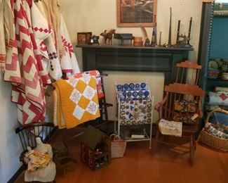 Many handmade quilts, vintage and antique