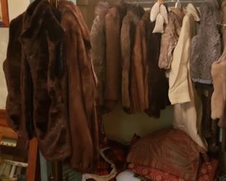 Many furs including mink, fox, rabbit.  Many old textiles.