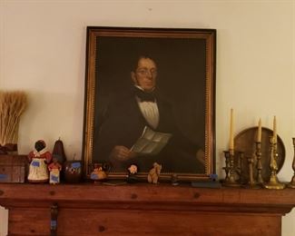 Oil portrait, brass candlesticks, aunt jemimas, inlaid box, and more