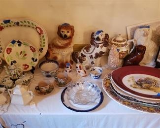 Gaudy Dutch and Gaudy Welsh; Turkey platters; Staffordshire Dogs