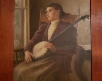 Banjo player, oil on canvas, late 19th or early 20th century