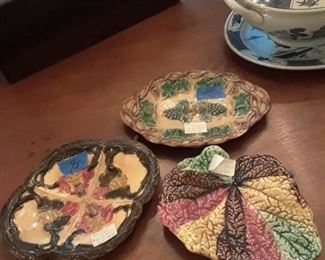 3 early majolica plates, one is Etruscan majolica