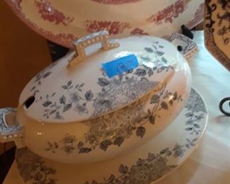 Beautiful blue decorated tureen with underplate