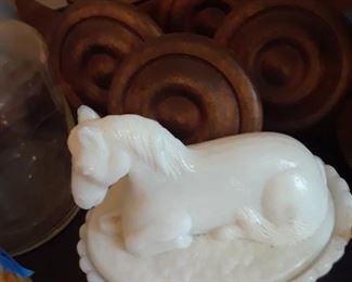 Milk glass animal covered dishes