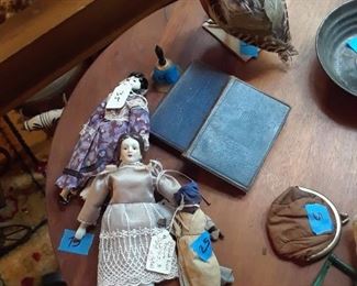 China head dolls, miniature books