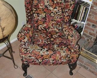 fantastic arm chair with two matching fabric foot stools