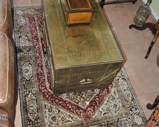 vintage coffee table - brass chest of drawers with glass top