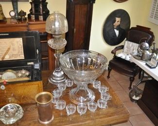 Antique Art Deco punch bowl with glasses