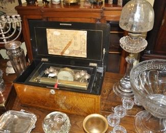 19th Century Swiss complicated music box.  Excellent condition.  Sounds wonderful.