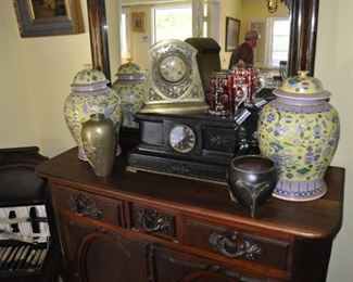 Bronze Art Nouveau Waterbury clock, 19th Century marble clock, WMF Art Nouveau bronze urn