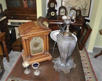 Spelter period lamp base,  Antique clocks