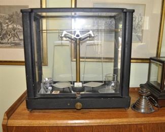 Antique apothecary scale and accessories