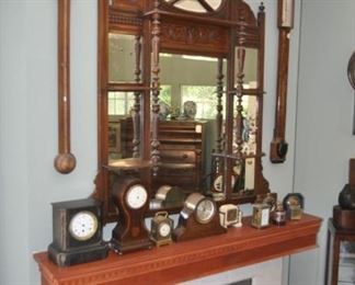 Antique stick barometers - mantle clocks - Walnut Etergere