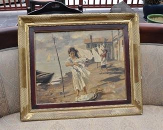 Cosimo Privato original oil painting -  a similar "Laundry scene" one sold for $3300 at auction