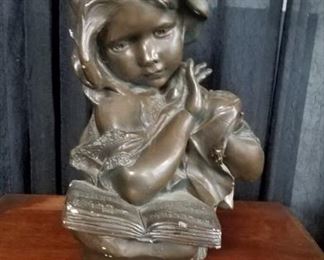 Bronze ceramic girl with book $50