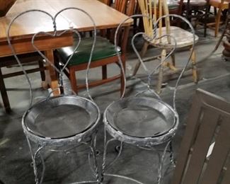 (2) Faux finish vintage cast metal bistro chairs need seats Was $150 now $95