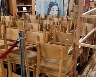 62 solid blond wood chairs 18" height floor to seat WAS $45 each Now $35 each $1850 for all