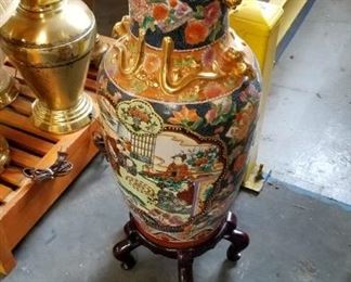 Large Multicolored  Asian vase with stand Was $350 Now $250