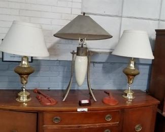 Set of 2 matching gold glass lamps with shades  $50 for pair  Exotic lamp in center(shade needs work) Was $95 Now $60 