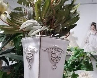 Ornate vase with artificial plant $20