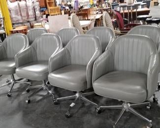 New arrival (8) MCM Ex Condition Gray vinyl barrel office chairs on chrome base on wheels $250 each 
