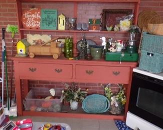 painted Cabinet/Shelf with lots and lots of misc. - in the Patio room