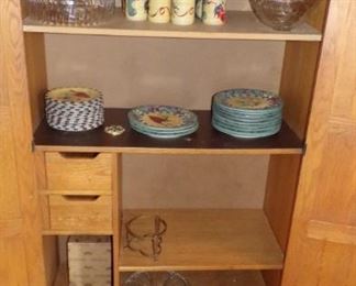 cabinet, misc dishes (some Lenox Christmas dishes & Mugs)