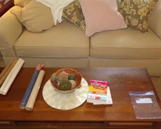 Sofa, throw Pillows, Coffee Table, misc.