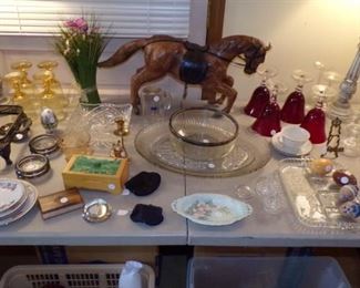 leather Horse, misc Glassware, Ruby Red Goblets