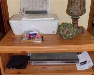 TV Stand with 2 Doors and shelf, HP Printer, large Vase, DVD Player, 4 Head Player