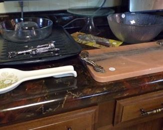Spoon Rest, Pyrex Jello Mold Ring, Cake Plate, Bowl, Marble double handle cutting Slab (Heavy)