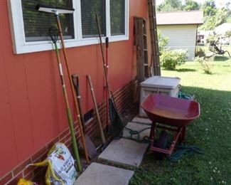 Ladders, Lawn & Garden Tools, Wheelbarrow, misc.