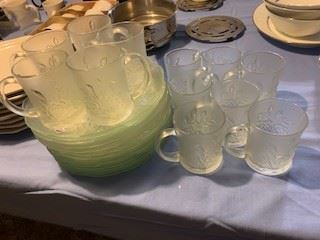 Rose embossed glassware. Party set for 12. 1980s