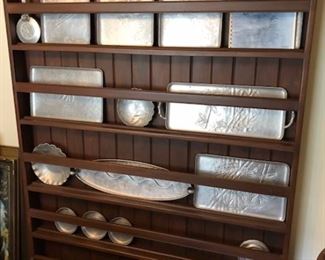 Wonderful circa 1940s authentic & craftsman made from popular & pinewood reproduction of a early American / English pewter rack.   $400.00