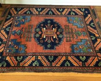 SOLD-1890-1910 Prayer Rug  50" x 37" Wool.  The woven boarder is in great condition, but the fringe has worn off.  Edges are good, this rug is clean & has been stored  rolled.  $600.00