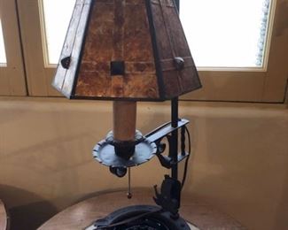 SOLD-c.1910 Goberg art mtetal lamp with Owl figure.  $200.00